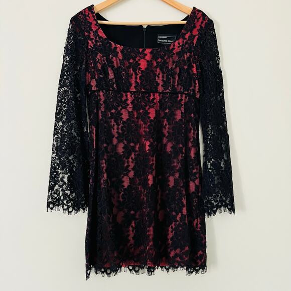 Nanette Lepore Robespierre Dress Black Lace Gothic Satin 6 Mini Retro Vintage - Picture 1 of 5